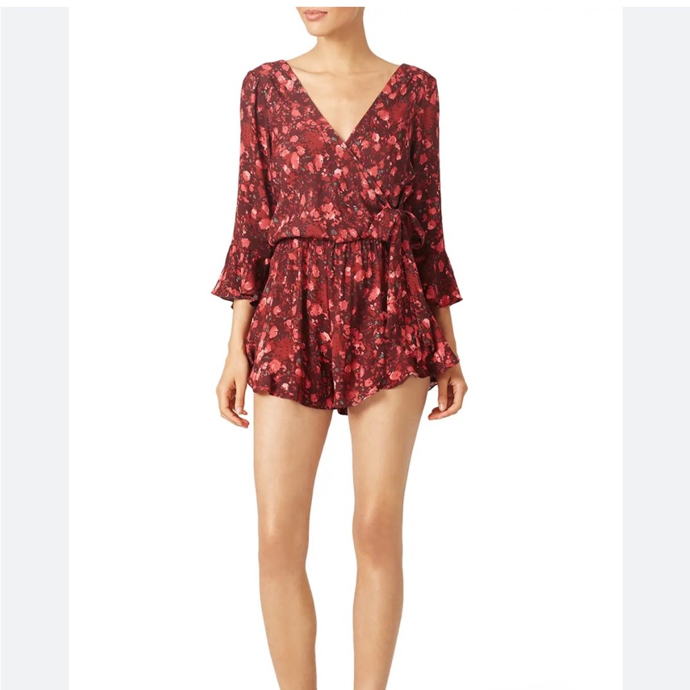 Free People All The Right Ruffles Floral Foliage Romper Size S